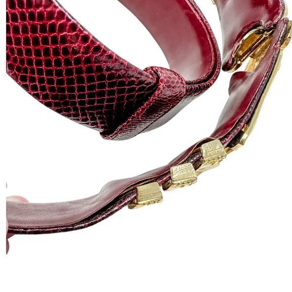 Judith Leiber vintage Lion's Head belt burgundy red leather & gold adjustable OS - Picture 8 of 10